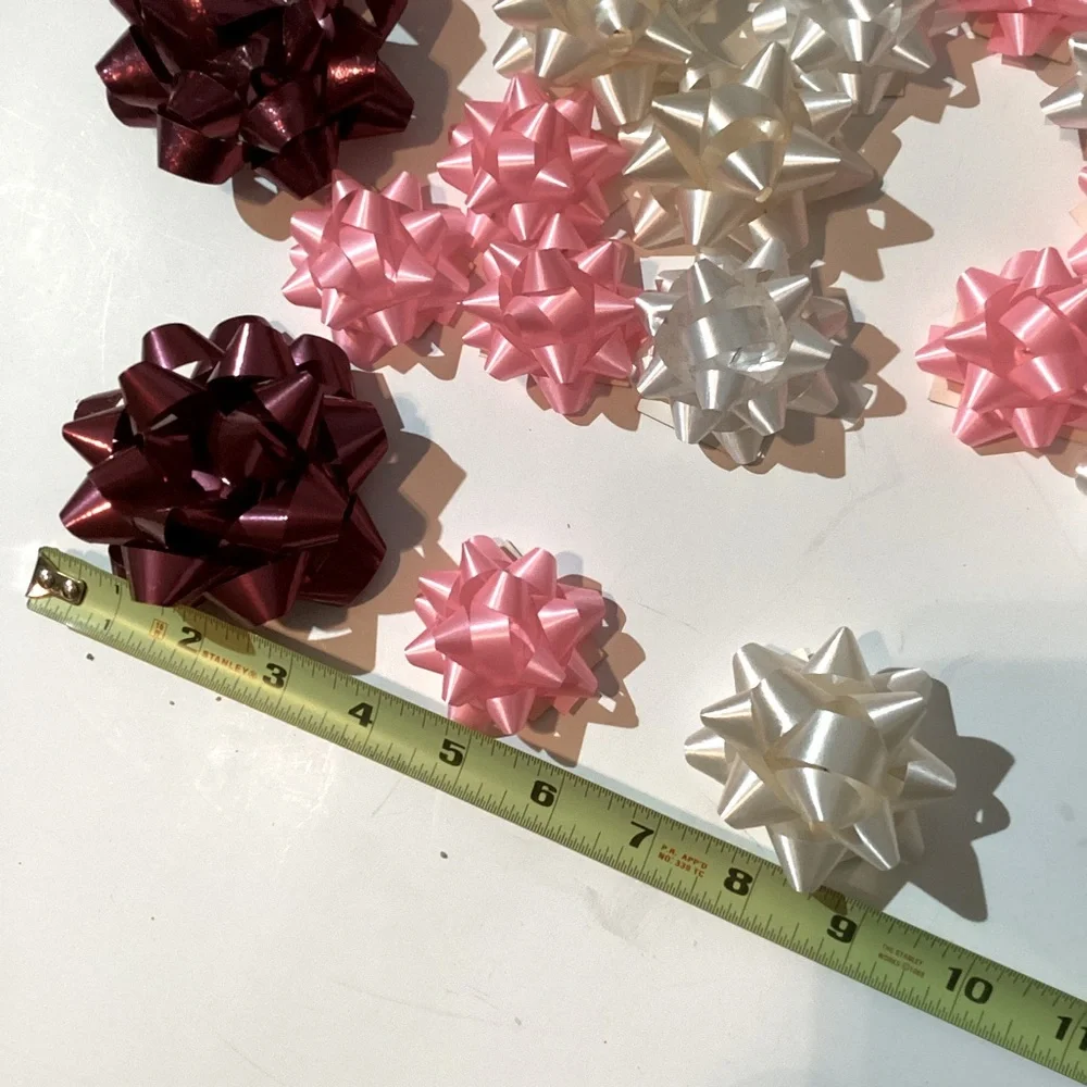 Bows& curling ribbon,🆕 self stick gift package small bows, mini silver & pink